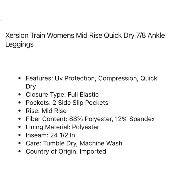 Xersion Women’s High Tech Burgundy Train High Rise 7/8 Ankle Legging L XL XXL - Picture 5 of 13